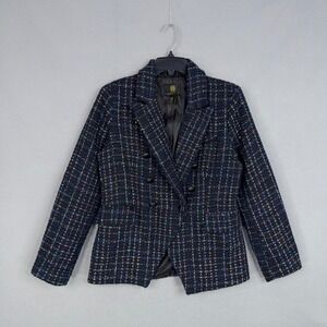 House of Harlow Blazer Womens Medium Multi Plaid Tweed Double Breasted Jacket